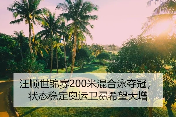 汪顺世锦赛200米混合泳夺冠，状态稳定奥运卫冕希望大增